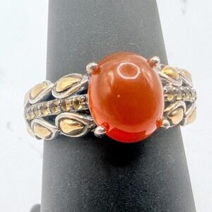925 Sterling Silver & 14K Gold Carnelian Citrine Ring Size 7 Thailand 5.83 grams